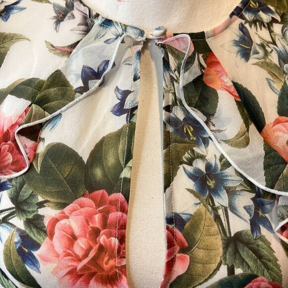 NWT Nicholas Floral Print 100% Silk Belle Ruffle Long Sleeve Blouse, Size 8 - Picture 4 of 16